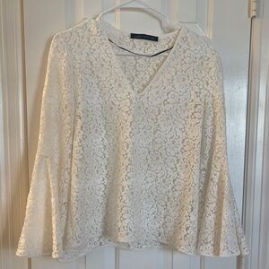 Zara- Elegant Lace V-Neck Top with bell sleeves - ivory